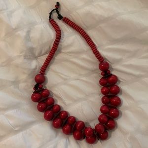 Red wood statement necklace